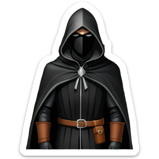 icon featuring Assasin's Creed in an iconic assassin's hood, standing tall against the backdrop of Florence. The design captures the essence of adventure, with intricate details of historical architecture and a sense of mystery. The character is poised, ready for action. transparent background. sticker