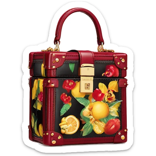 Dolce and Gabbana small box bag with colourful summer print dark red black and golden detais 2023 sticker