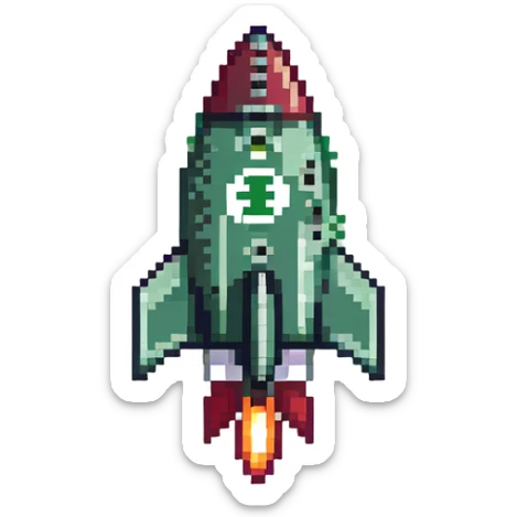 A large green checkmark emoji similar to iOS style as the main feature, with a small diagonal rocket ship in the bottom right corner sticker