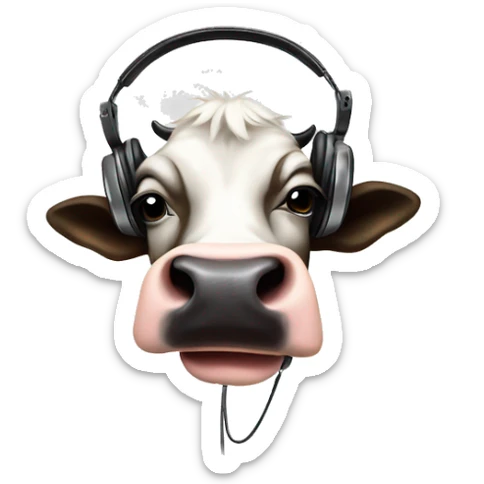 cute cow head melting with head phones listening to music sticker