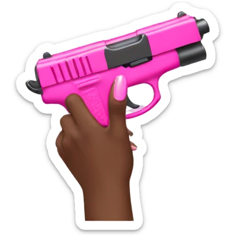 Black girl hand with pink nails holding a pink gun sticker