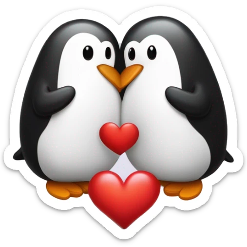 Pareja de pingüinos dándose un besito y corazones a los lados  sticker