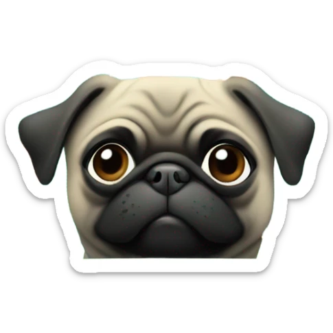 Black pug , surrounded by flowers, holding a green sign that says “good luck”  sticker