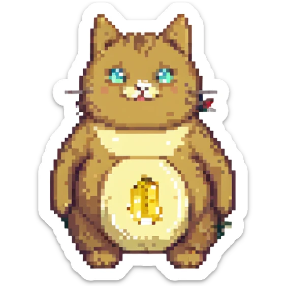 goofy cat with a banana body, pixel art style, chubby proportions sticker