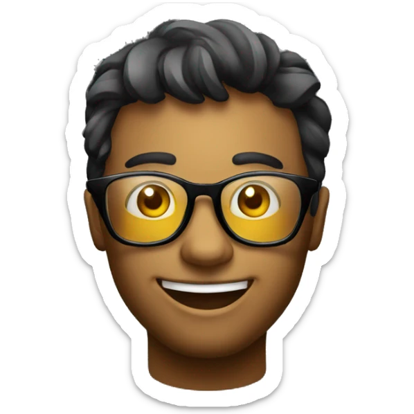 draw an emoji fully happy emoji with an cooling glass and looking savvy with black background  sticker