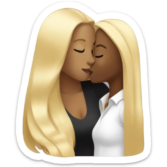 Long blonde hair kissing a light black woman sticker