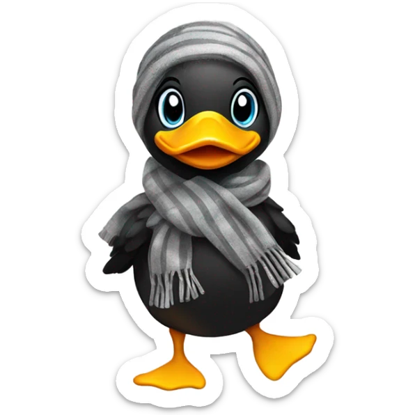 Happy duck that crossed the road and is black. Wearing a scarf sticker