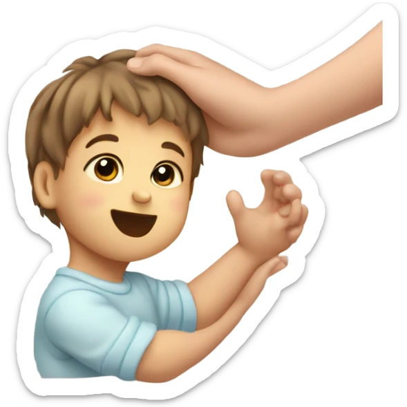 A cute baby boy getting his head patted by an arm reaching out to pat it sticker