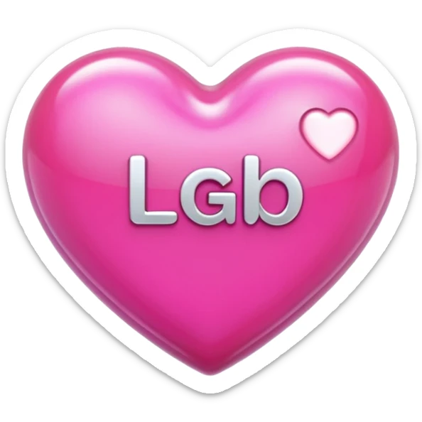 A photograph of a high-quality 3D heart-shaped emoji with a polished, glossy finish.The texture is smooth and candy-like, with a glass-like sheen that gives it a modern, high-end aesthetic. Add text as "LGB" in centre of heart sticker