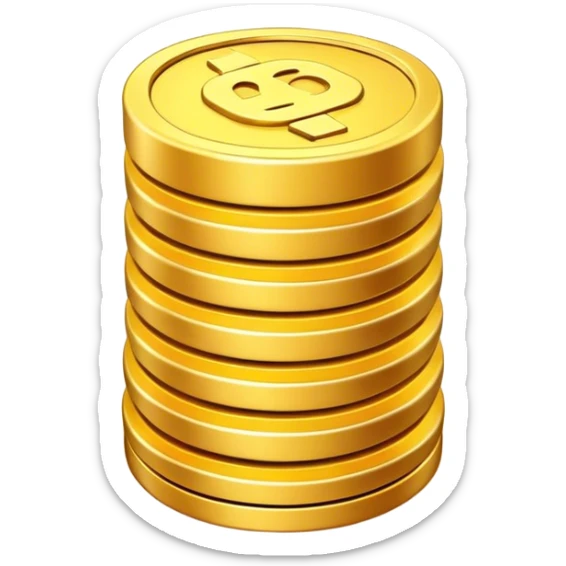 Clash of Clans aesthetic: Cinematic Playful Pixel 3D Coin Stack Portrait Emoji, rendered in a 3D vector-style similar to standard emojis with minimal shading and bold, simplified shapes. A compact, distinct form with signature details, softly glowing with a pixelated adventure charm. Simplified yet unmistakably iconic, highly detailed and consistent, glowing with a soft radiance and high shine. Stylized with a touch of classic pixel-art charm and a soft glowing outline, capturing the essence of a beloved gaming relic with a friendly, playful manner! sticker