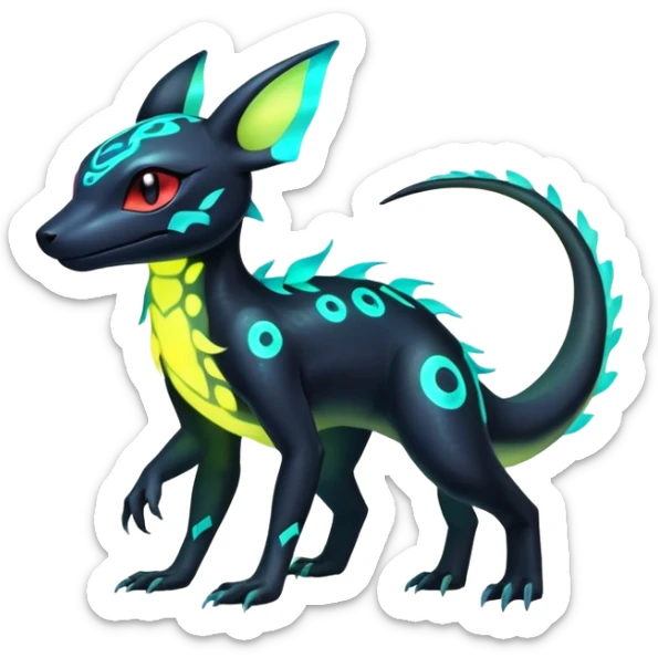 Colorful Neon Exotic Salandit-Aurorus-Umbreon-Fakémon-hybrid-creature (full body)  sticker
