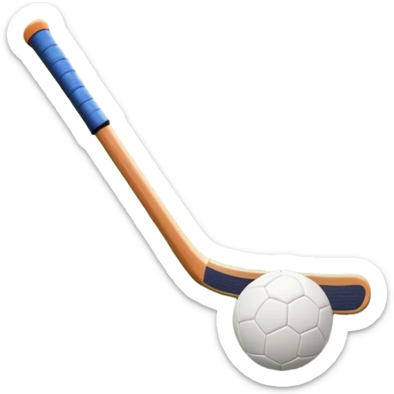 A field hockey stick and ball on a vibrant green grass field, with goalposts and clear field markings in the background. The scene emphasizes the bright, lush grass, highlighting the fast-paced and strategic nature of hockey on a well-maintained pitch. sticker