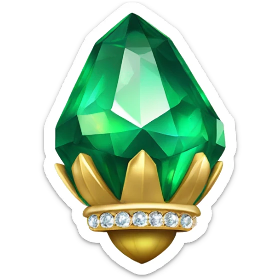 emerald Acorn, sparkling like a diamond, with short top and stem made of gold and diamond sticker