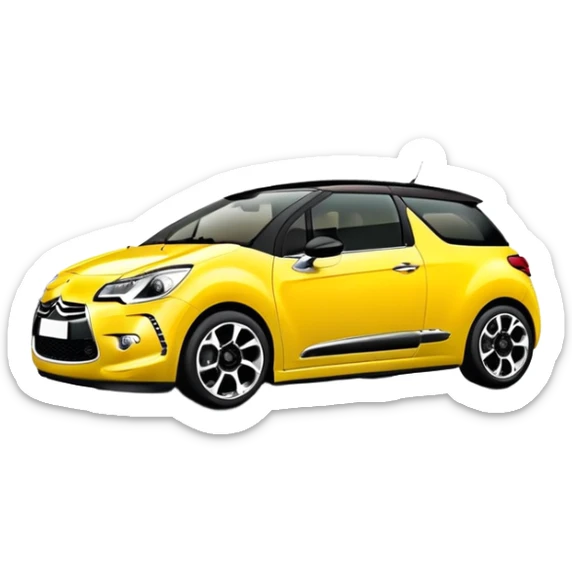 Yellow car Citroen DS3 with black roof like from car catalog  front left side mirror of the car is made from chrome sticker
