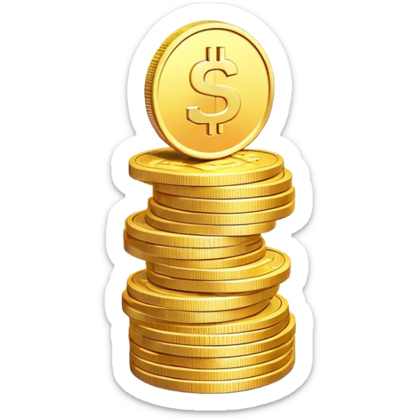 Clash of Clans aesthetic: Cinematic Playful Pixel 3D Coin Stack Portrait Emoji, rendered in a 3D vector-style similar to standard emojis with minimal shading and bold, simplified shapes. A compact, distinct form with signature details, softly glowing with a pixelated adventure charm. Simplified yet unmistakably iconic, highly detailed and consistent, glowing with a soft radiance and high shine. Stylized with a touch of classic pixel-art charm and a soft glowing outline, capturing the essence of a beloved gaming relic with a friendly, playful manner! sticker