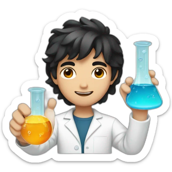 chemistry boy with black hair and his instumants on his hand sticker