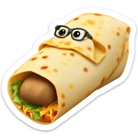 Burrito with a long nose and glasses and cheesy smile sticker