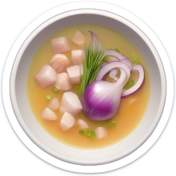 hot soup with the following ingredients red onions, albacore and yucca sticker