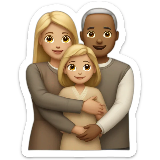 A girl hugs her two religious parents (light skin color) sticker