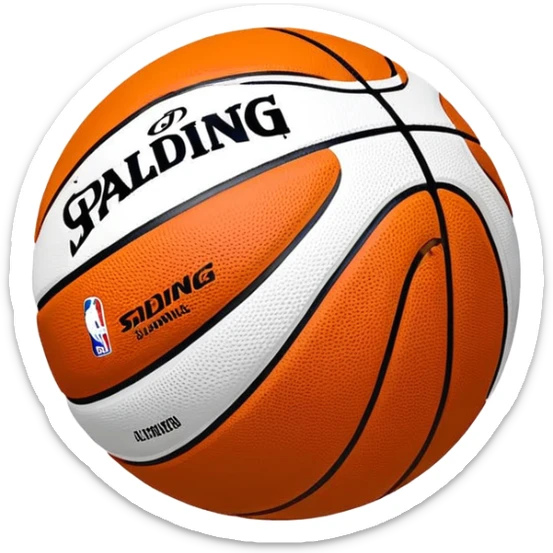 minimalist white Spalding basketball with simple NBA logo, few colorful lines, clean design sticker