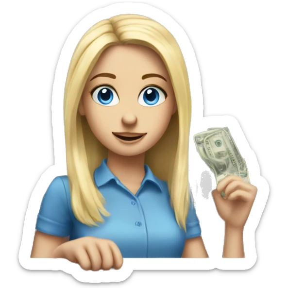blue-eyed blonde girl paying at the cash register sticker