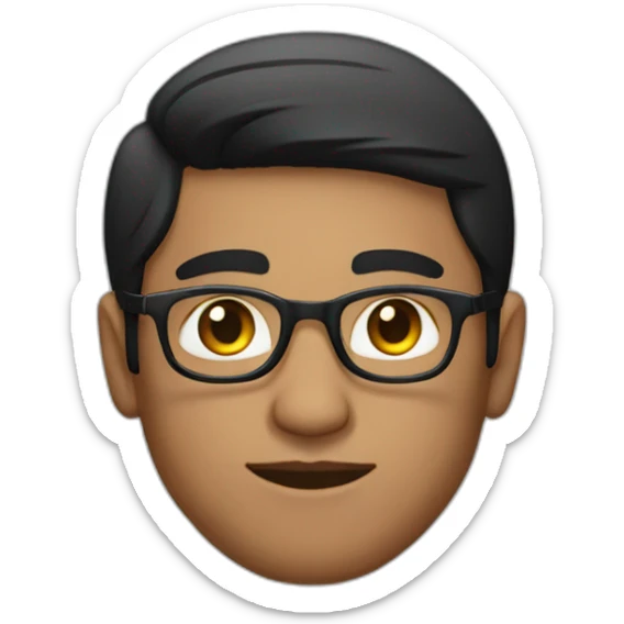 indian guy with fair skin with straight hair with round fully circular glasses black eyes black hair sticker
