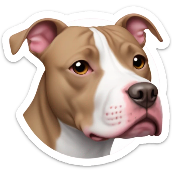pitbull mix white with brown eye on right with a little on ear like oval and on left a little circle round on the edge of her ear with the words  chata in pink sticker