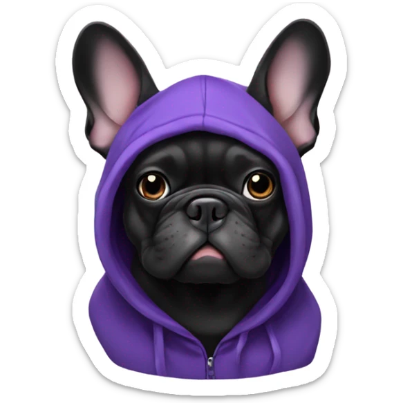 Purple french bulldog with black hoodie  sticker