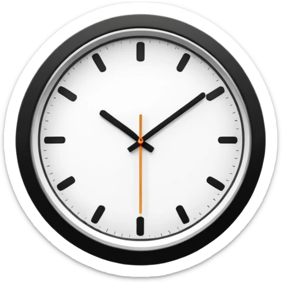 necesito un reloj, ilustrado minimalista, a blancoy negro, con linea delgada , como un icono, que marque las 10 am, sin logo de marca, un reloj de pared sticker