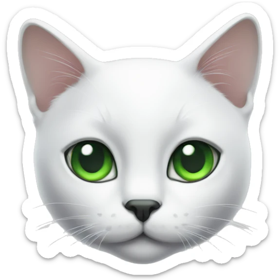 white cat head with black spot on top of head and green eyes  sticker