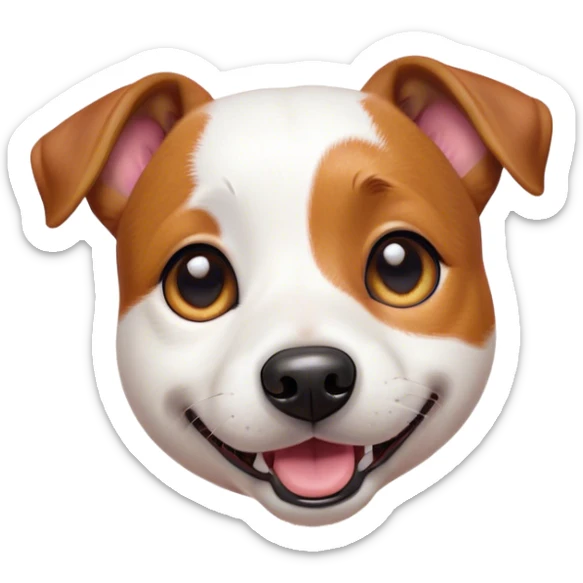 Cinematic Cute Jack Russell Terrier Portrait Emoji, Head tilted playfully and inquisitively, featuring a charming, small yet spirited body with a smooth, glossy coat, round, sparkling eyes full of delightful curiosity, and an endearing, mischievous smile, Simplified yet irresistibly adorable features, highly detailed, glowing with a warm, inviting glow, high shine, affectionate and lively, stylized with a touch of whimsical canine charm, soft glowing outline, capturing the essence of a mischievous yet lovable Jack Russell Terrier that seems as if it could scamper out of the screen into your arms! sticker