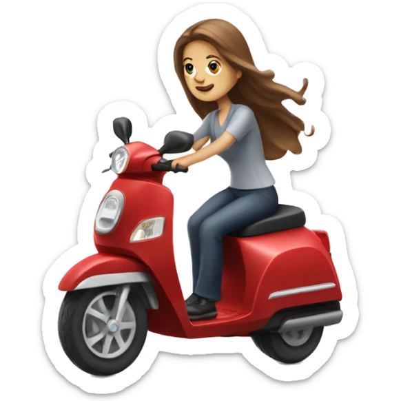 White Woman with long brown hair riding a red mobility scooter  sticker