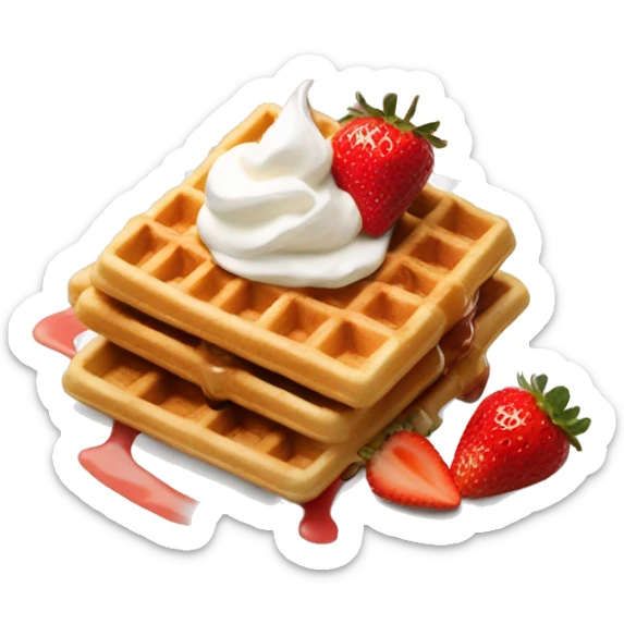 square waffle with dollop of whipped cream and strawberries on top sticker