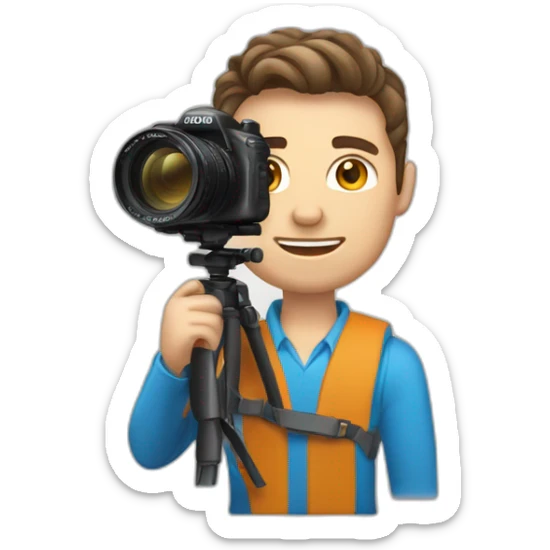 Male Photographer shaved Caucasian wavy hair brunette holding camera sticker