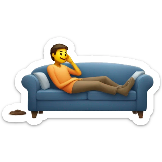 A person lying on a sofa, one leg crossed over the other, with hands behind the head, relaxing in a cozy setting sticker