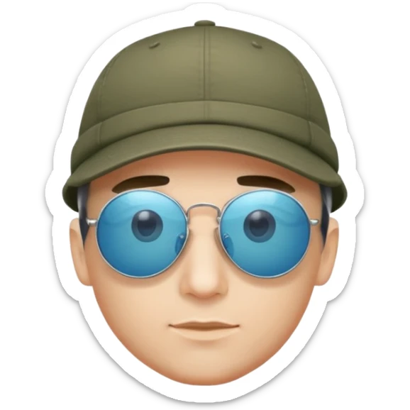 emoji of a man wearing sunglasses and a cap, fish eye lens effect sticker