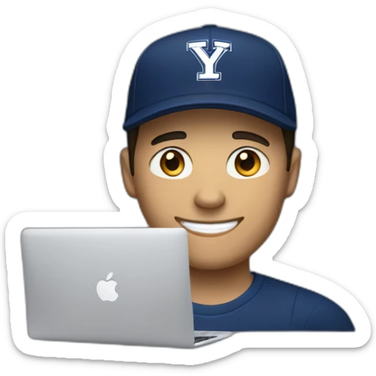 Caucasian guy with dark short hair wearing a Yale university hat holding a soccer ball and a MacBook computer sticker