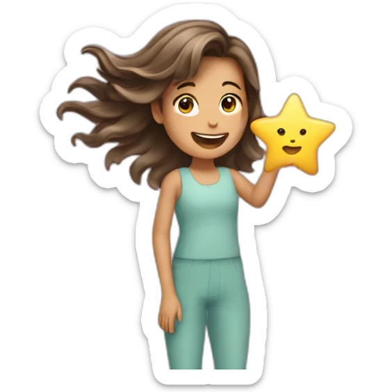 Girl with waving hair flying and holding a star in hands sticker