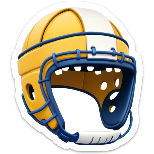 Cinematic Realistic image of rugby headgear with detailed padding and rugged design elements, set against a blurred stadium background with bold, high-contrast lighting that highlights its protective design sticker