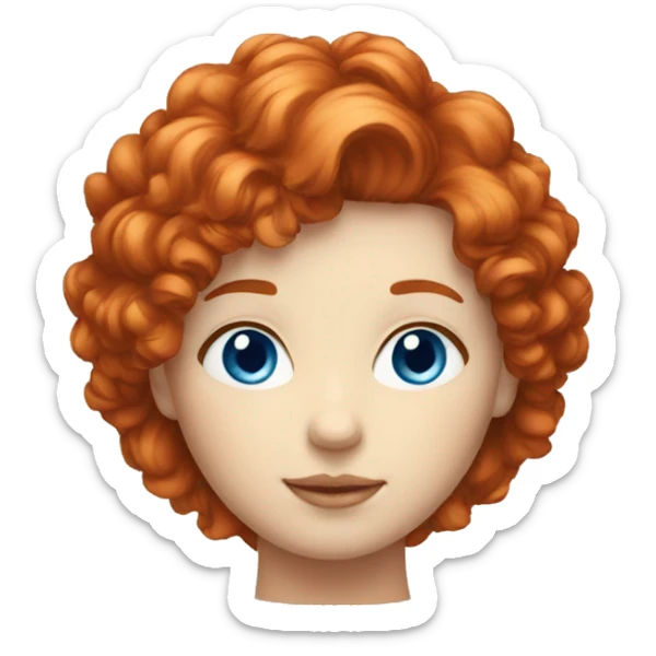 Redhead with fluffy short haire with blue eyes one person face emoji sticker