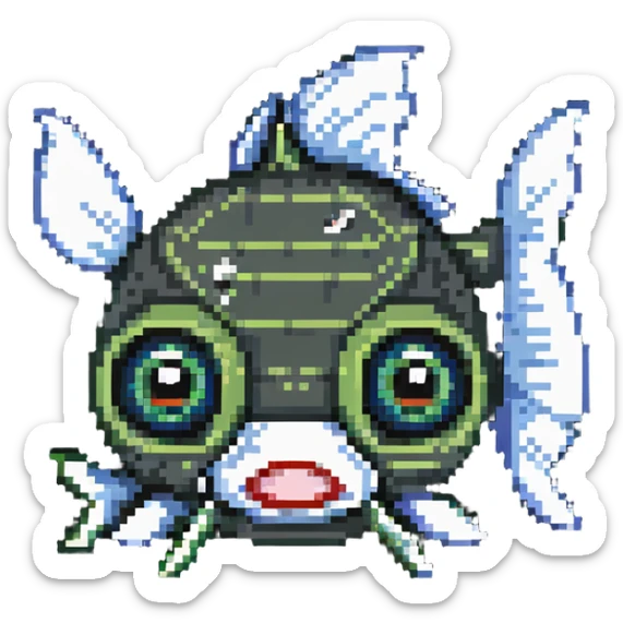 cartoon fish head with crossed-out X eyes and a bone sticking out, no body sticker