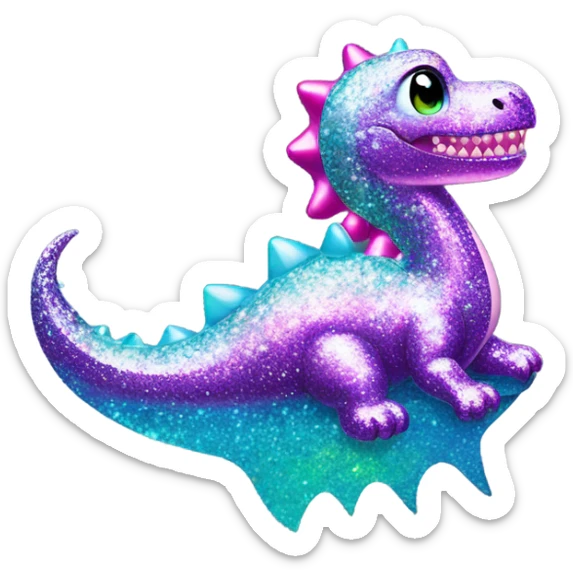 Lisa frank glitter pretty water dinosaur with fins and pearls sticker