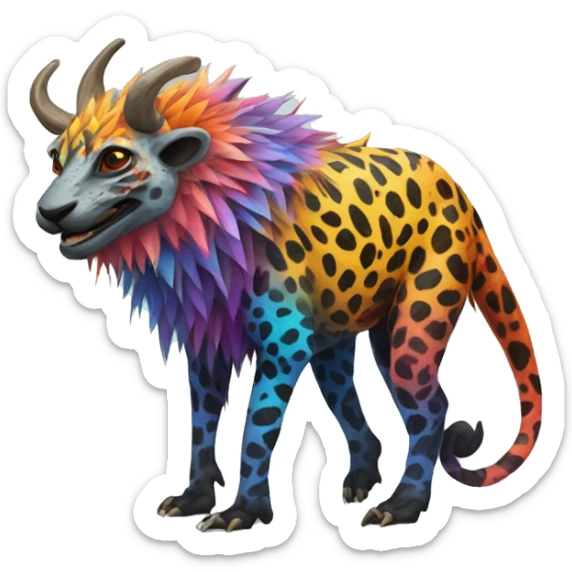 a colorful edgy vernid-fionbri-animal-creature with splash patterns full body sticker