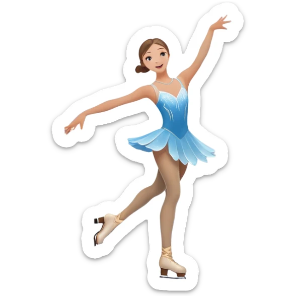 An icon showing a graceful figure skater performing a spin on the ice in a grand ice palace. The rink is illuminated by soft light beams, with cheering spectators in the stands. Snowflakes gently fall, adding to the magical atmosphere. Transparent background highlights elegance and artistry. sticker