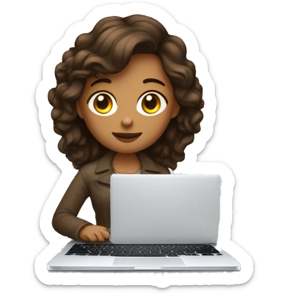 jeune femme blanche, brune, qui travaille sur son macbook sticker