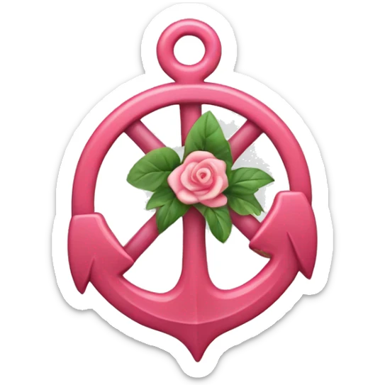 Un timón con un ancla adentro y todo adentro de una rosa náutica  sticker