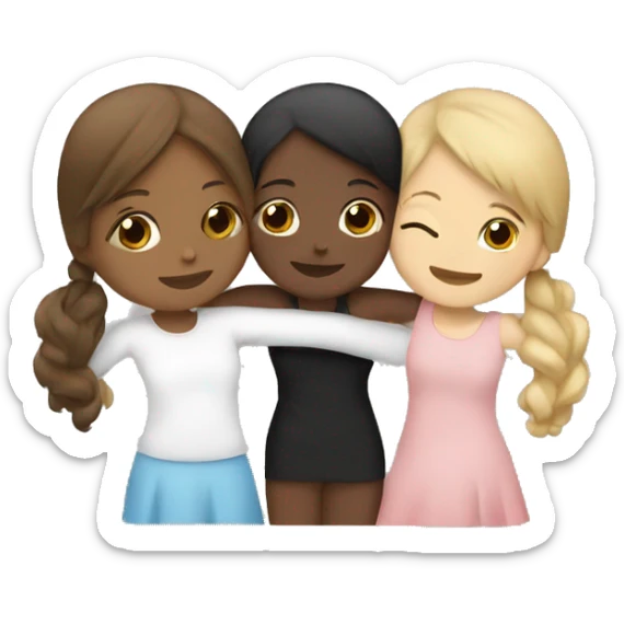 Hug three girls, one Black, ont White With Brown air and One with blond hair sticker