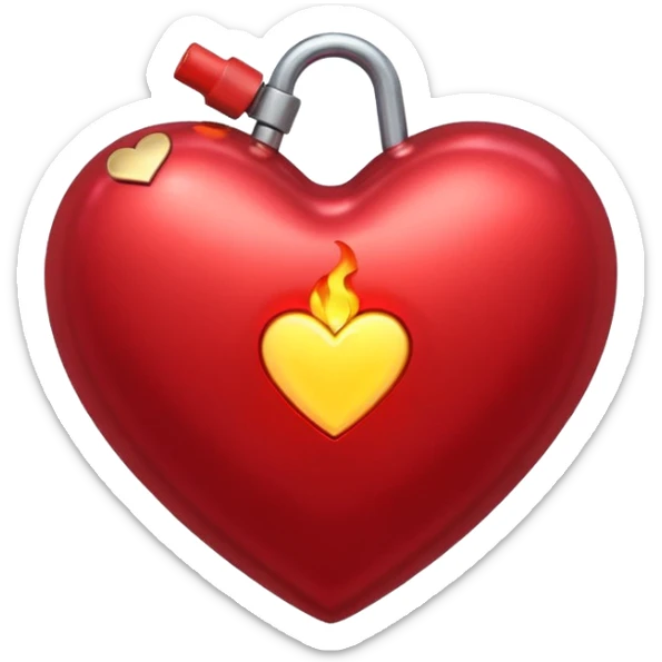 heart-shaped bomb with a lit fuse, surrounded by smaller hearts, playful love bombing concept emoji sticker