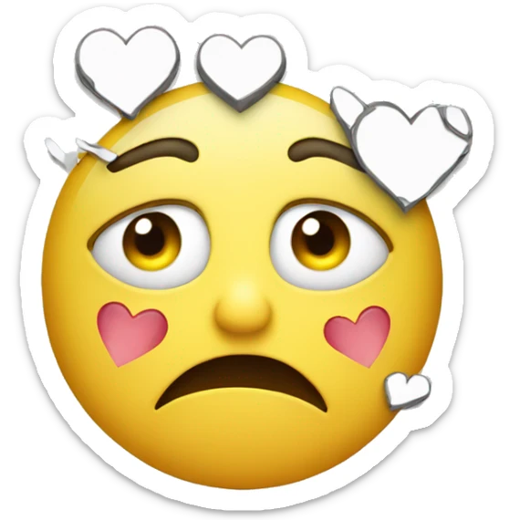 Emoji in distress with tears coming from eyes with floating broken hearts on face sticker
