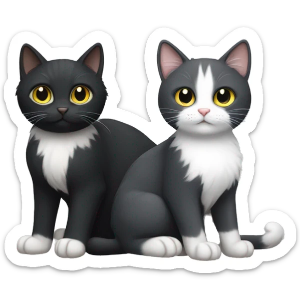 black cat with white chest hair and white paws next to a gray cat with white chest hair and white paws sticker